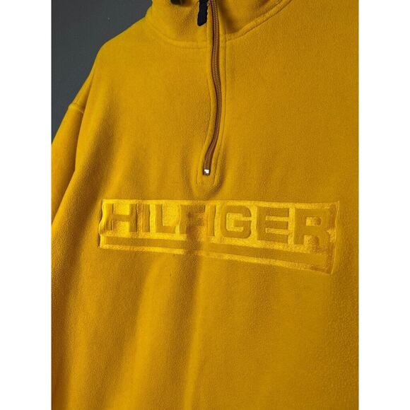 TOMMY HILFIGER size S FLEECE sweatshirt yellow big logo vintage men's - Picture 5 of 8